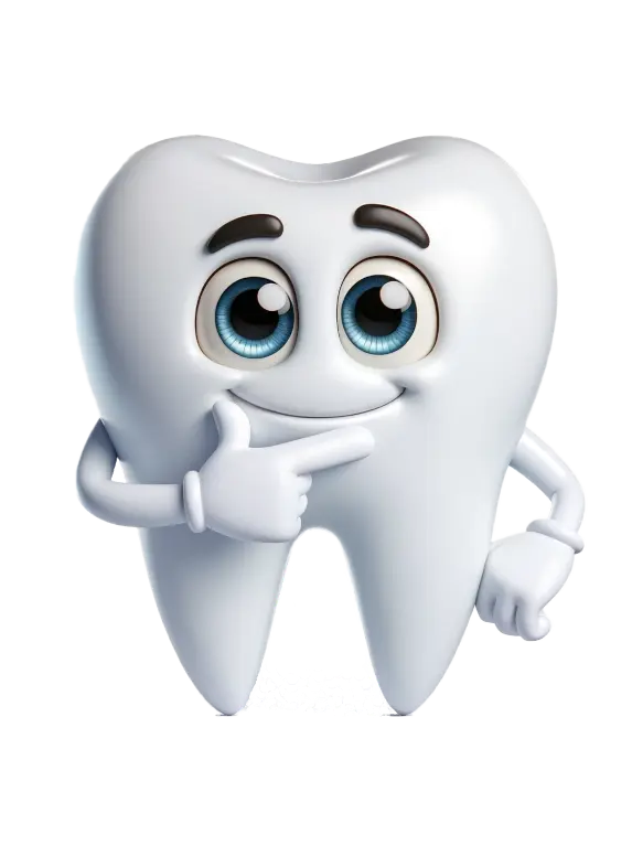 Tooth character with hand on chin thinking