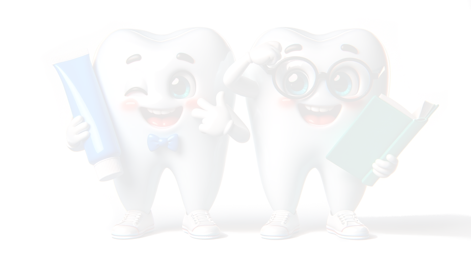 teeth characters smiling holding toothpaste