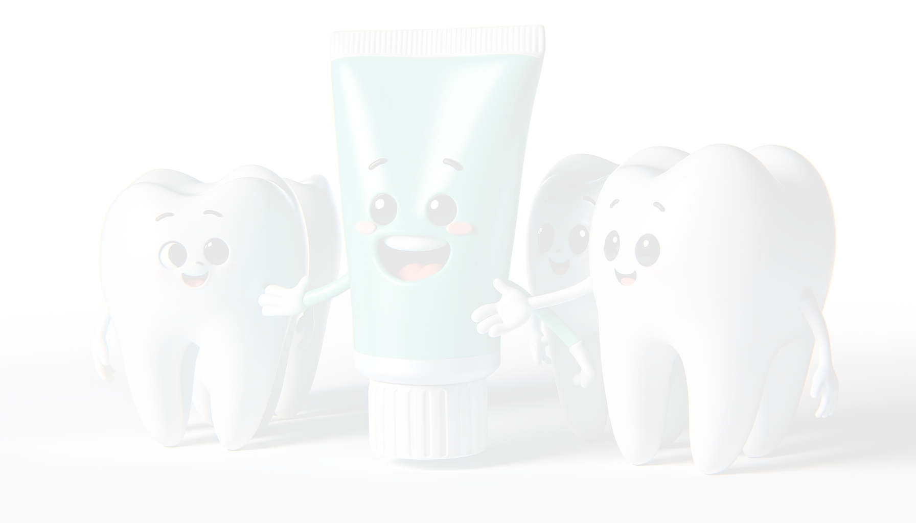 tooth characters smiling with toothpaste